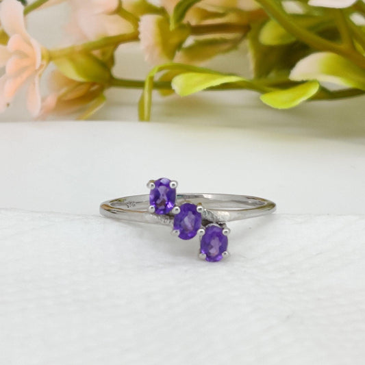 Amethyst Sterling Silver Ring: Oval Gemstone Stacking Band Jewelry
