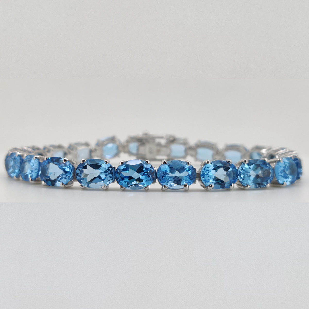 925 Sterling Silver Swiss Blue Topaz Oval Tennis Bracelet, December Birthstone Jewelry