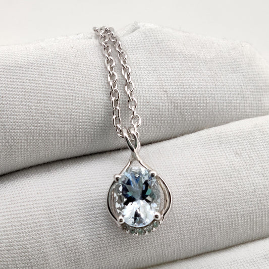 Natural Aquamarine Pendant-925 Sterling Silver-March Birthstone-Handmade Gemstone Jewelry-Anniversary Gift