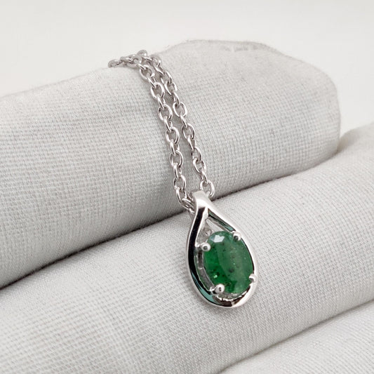 Natural Emerald Pendant, Handmade Sterling Silver Emerald Necklace, May Birthstone Jewelry
