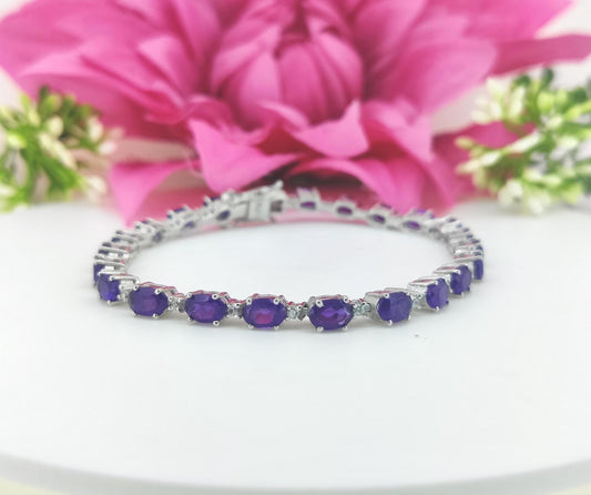 Sterling Silver Oval Amethyst Tennis Bracelet, February Birthstone Jewelry
