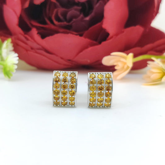 Natural Citrine Sterling Silver Cufflinks – Round Minimalist November Birthstone Jewelry