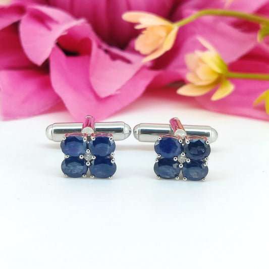 Oval Blue Sapphire Cufflinks, 925 Sterling Silver, September Birthstone Accessories