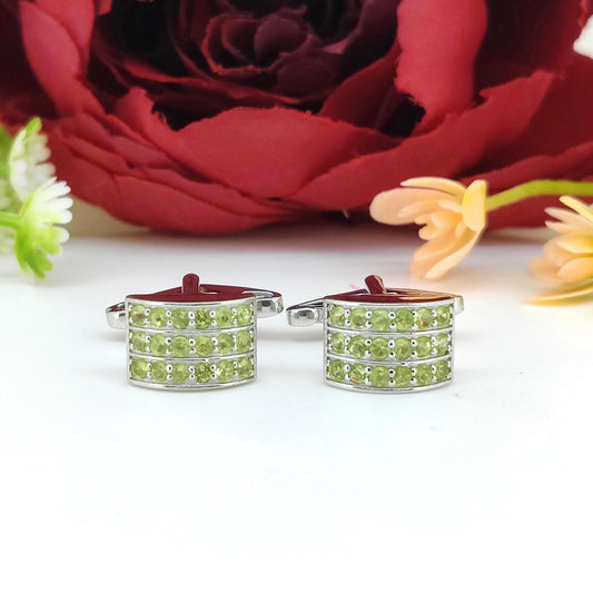 Natural Peridot Sterling Silver Cufflinks, August Birthstone Men's Jewelry