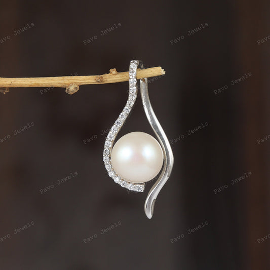 Natural Pearl Pendant-925 Sterling Silver Jewelry-Cubic Zircon Pendant-Designer Silver Jewelry-June Birthstone-Anniversary Gift for Women's