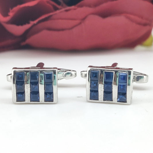 Blue Sapphire Cufflinks: Sterling Silver Handmade Gemstone September Birthstone