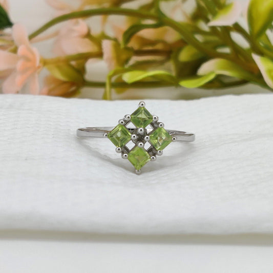 Green Peridot Square Sterling Silver Cocktail Ring, Anniversary Gift