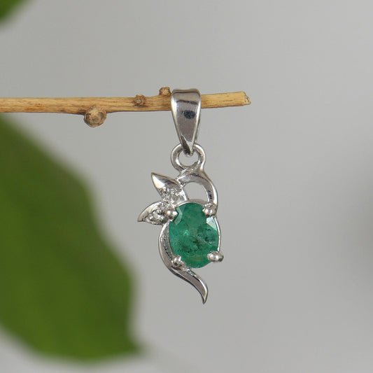Minimalist Emerald Pendant Necklace: 925 Sterling Silver, May Birthstone