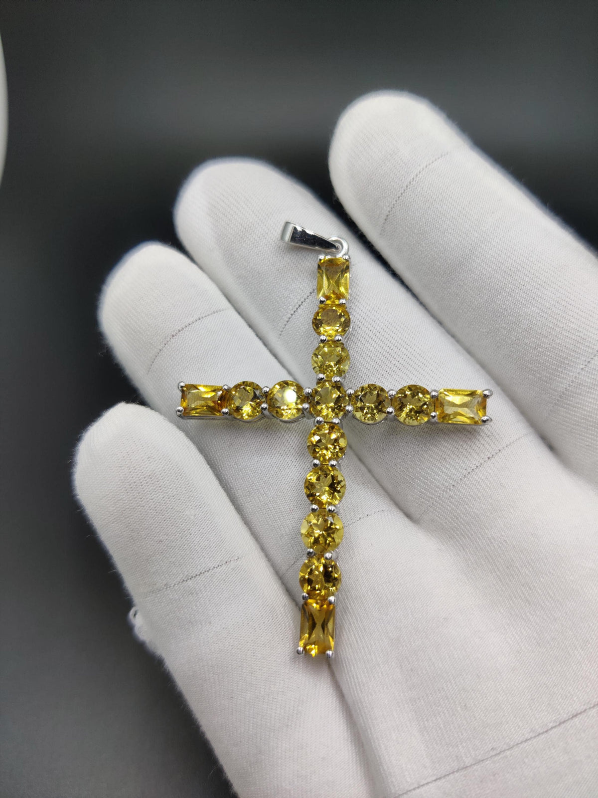 Sterling Silver Citrine Cross Pendant: Handmade November Birthstone