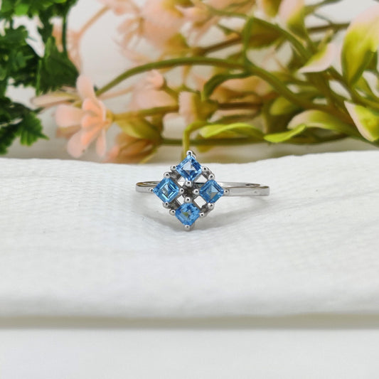 Genuine Blue Topaz Gemstone Ring, Elegant Handmade Silver Anniversary Gift