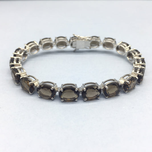 Smoky Quartz Tennis Bracelet: Sterling Silver Oval Gemstone