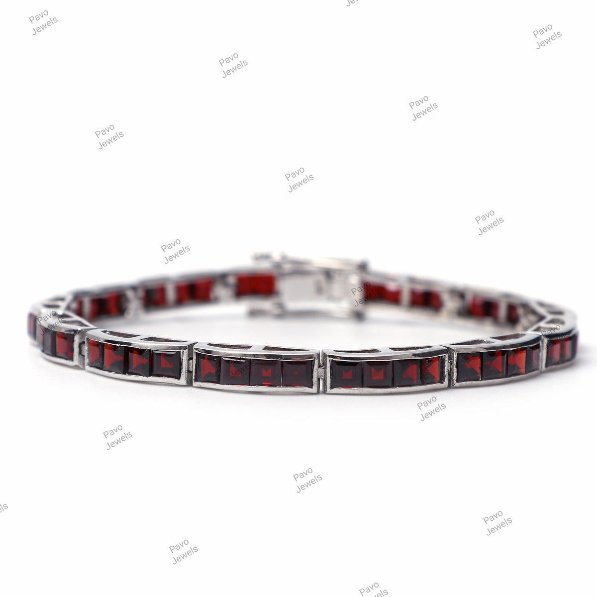Square Garnet Tennis Bracelet, 925 Sterling Silver, Anniversary Gift