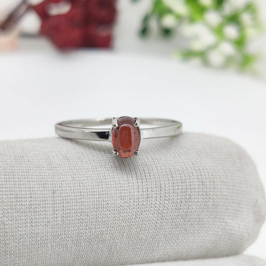 Oval Cabochon Garnet Ring, January Birthstone, 925 Sterling Silver, Natural Gemstone Band, Promise Ring