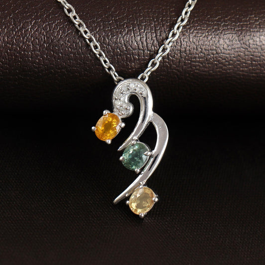 Natural Multi Sapphire Pendant-Gemstone minimalist 925 Sterling Silver Jewelry-sapphire Necklace