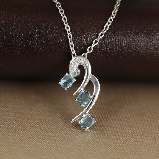 Natural Aquamarine Pendant-925 Sterling Silver Jewelry-Diamond Pendant-Aquamarine Designer Pendant-Chain Necklace-Oval Aquamarine Pendant