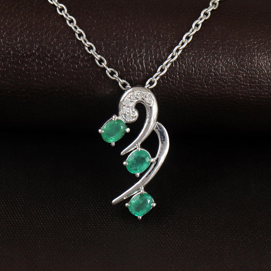 Natural Emerald Pendant-Gemstone Pendant-925 Sterling Silver Jewelry-Oval Green Emerald Necklace