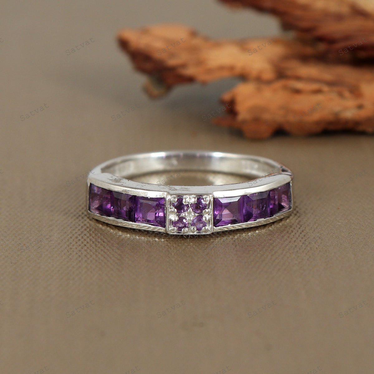 Handmade Amethyst & Cubic Zircon 925 Sterling Silver Ring