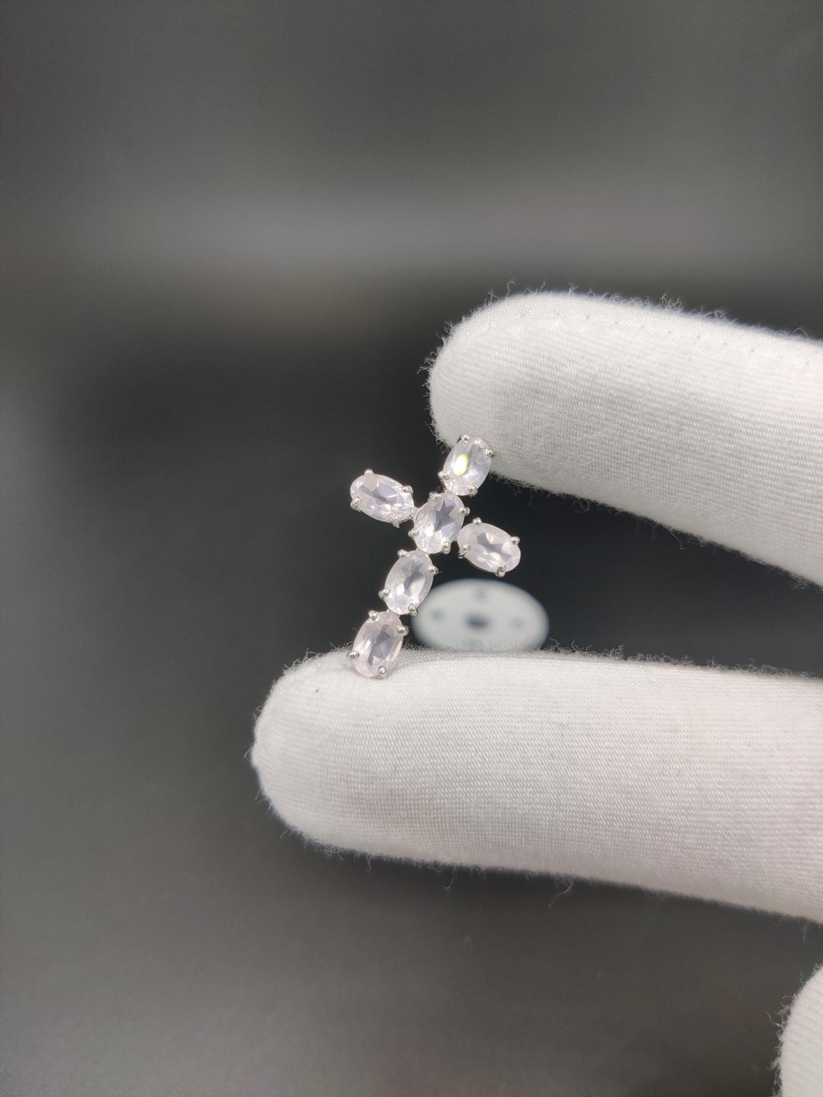 Rose Quartz Sterling Silver Cross Pendant - Dainty Gemstone Necklace