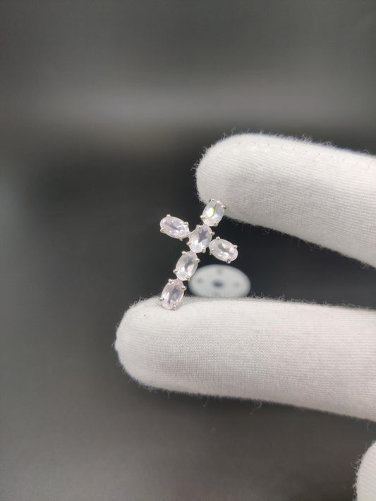Rose Quartz Sterling Silver Cross Pendant - Dainty Gemstone Necklace
