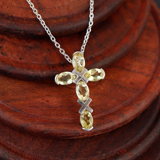 Lemon Topaz Sterling Silver Cross Pendant: Holy Cross Handmade Necklace