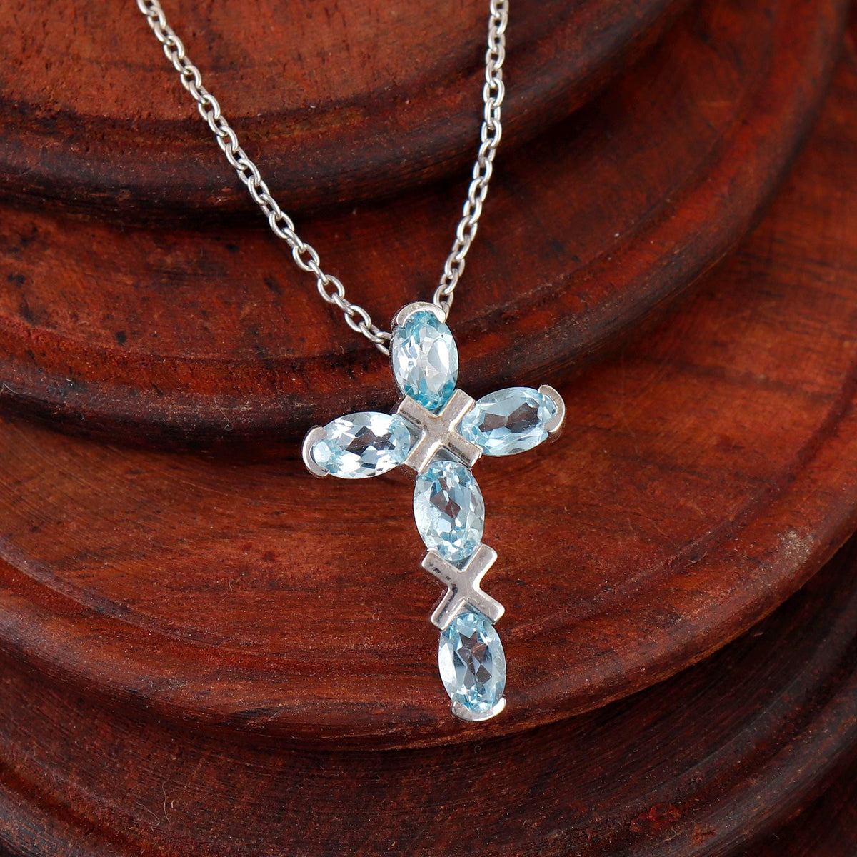Blue Topaz Sterling Silver Holy Cross Pendant: December Birthstone Gemstone
