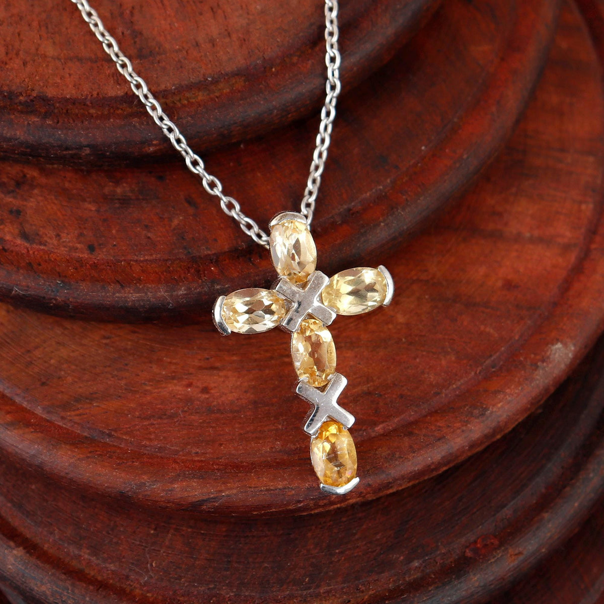 Citrine Holy Cross Christmas Jewelry Handmade Sterling Cross Pendant Necklace