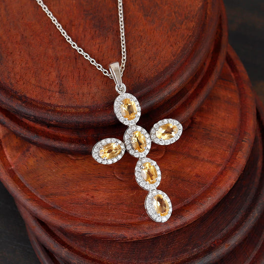Citrine Handmade Necklace Silver Holy Cross Gemstone Pendant