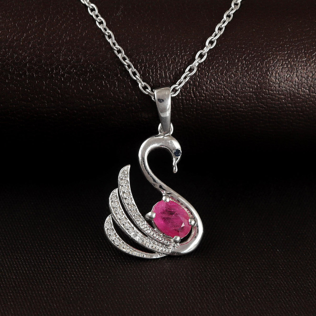 Genuine Ruby Gemstone Pendant: Handmade Swan Design Sterling Silver July Birthstone