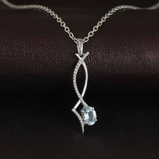 Natural Aquamarine Sterling Silver Pendant: Handmade Oval Cut Gemstone, Gifts For Her