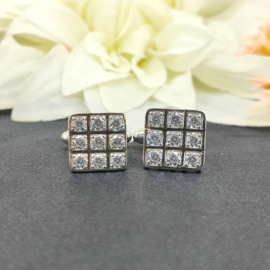 Sterling Silver Cubic Zirconia Cufflinks, Men's Square Cut Wedding Jewelry