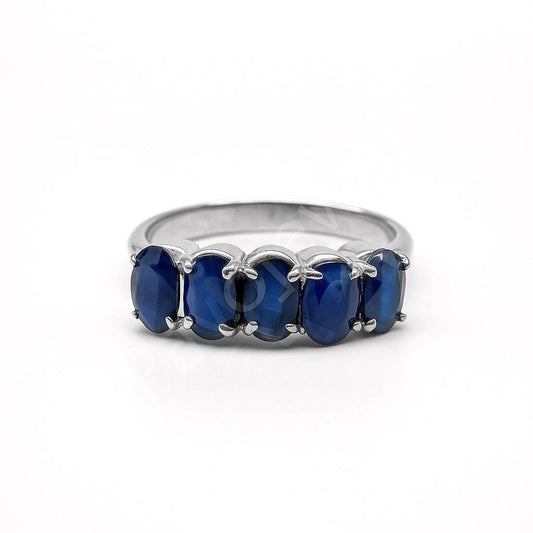 Blue Sapphire Half Eternity Sterling Silver Ring: Handmade Eternity Gemstone, Christmas