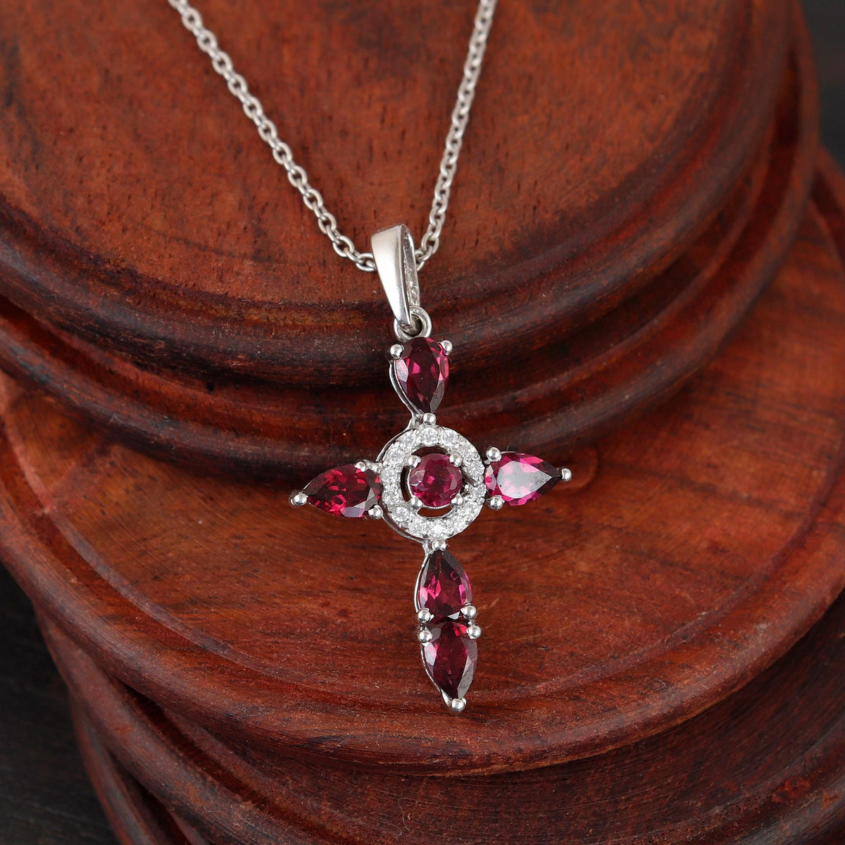 Rhodolite Cross Pendant: Sterling Silver Christmas Gift Holy Necklace