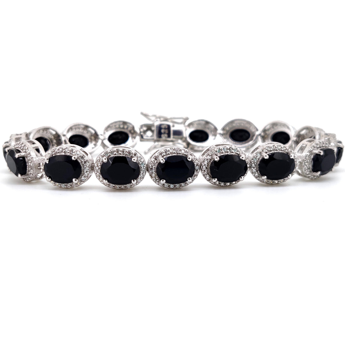Black Onyx Oval Gemstone Tennis Bracelet, Sterling Silver, December Birthstone, Anniversary Gift