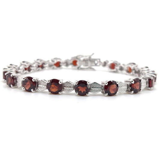 Natural Garnet Tennis Bracelet, Sterling Silver, January Birthstone, Handmade Gemstone Jewelry, Wedding Gift