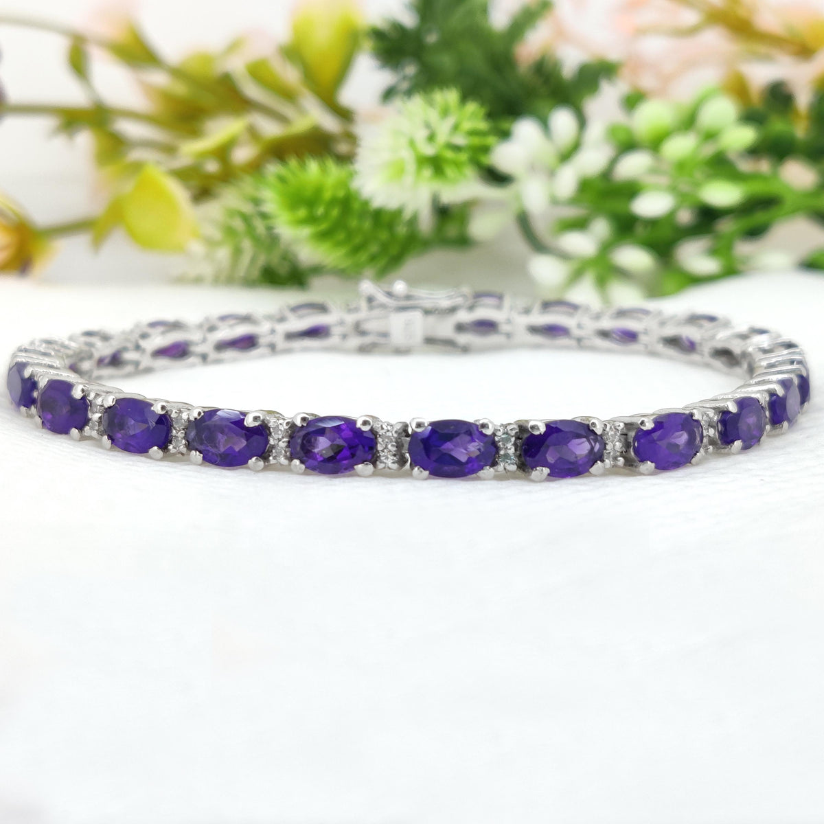 Oval Amethyst Tennis Bracelet, 925 Sterling Silver, February Birthstone Jewelry