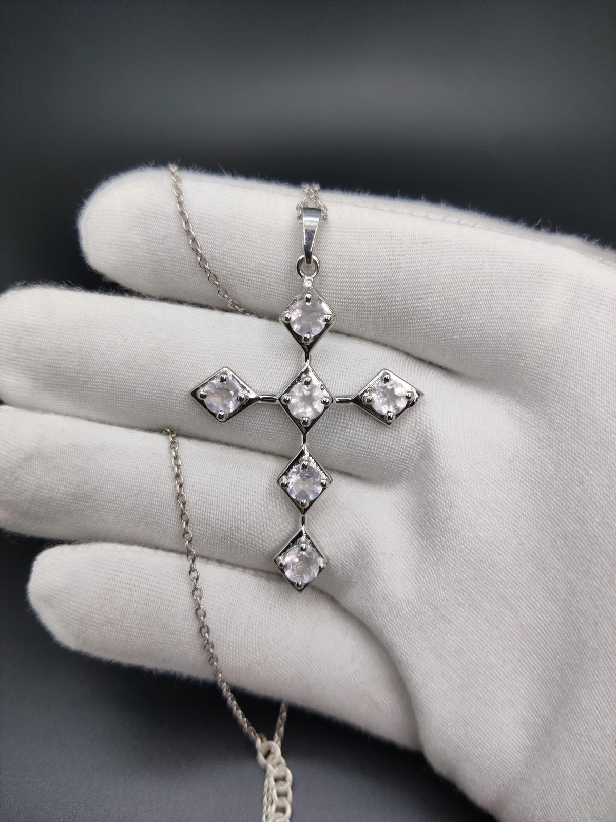 Rose Quartz Holy Cross Pendant Sterling Silver: Christmas Jewelry