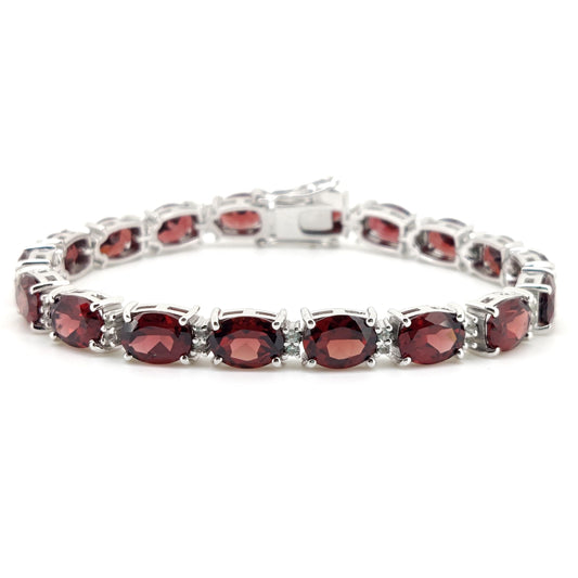 Oval Cut Garnet Tennis Bracelet, Sterling Silver, January Birthstone