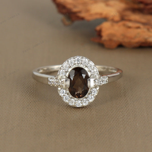 Handmade Sterling Silver Smoky Quartz Ring, Solitaire Gemstone, Christmas Gift
