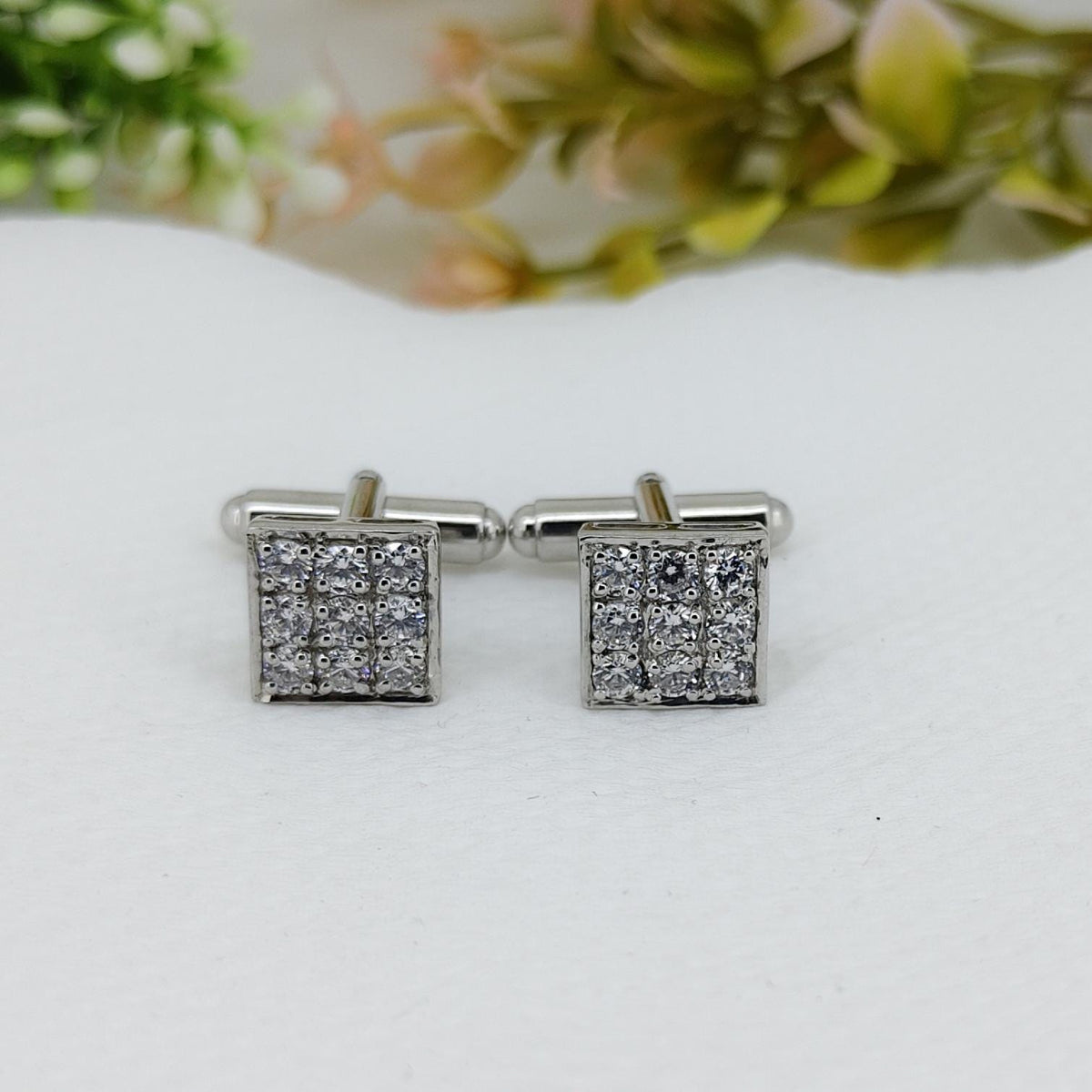 Sterling Silver Cubic Zircon Cufflinks Elegant Men's Anniversary Gift