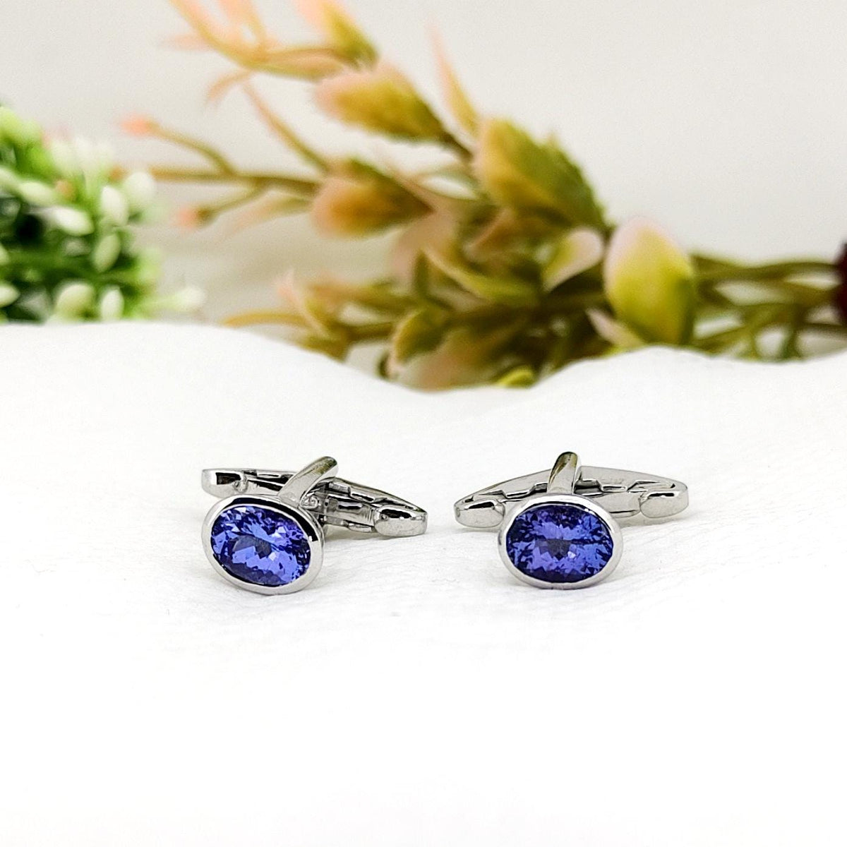 Tanzanite Sterling Silver Gemstone Cufflinks Handmade Birthstone Minimalist Anniversary Gift