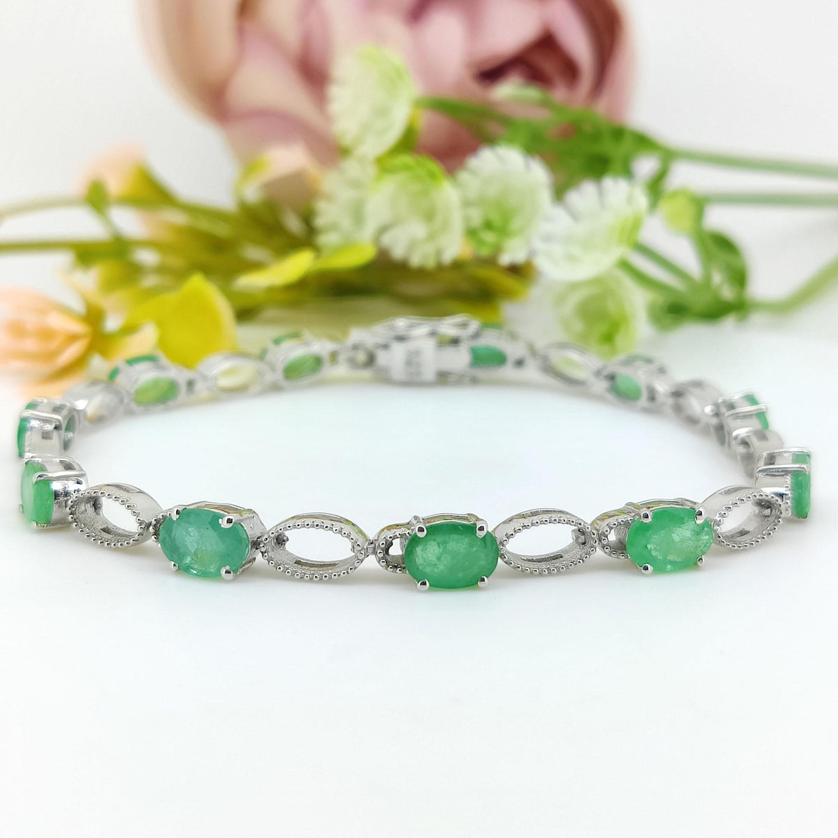 Emerald Tennis Bracelet: Sterling Silver May Birthstone Jewelry
