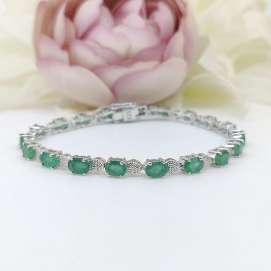Oval Emerald Tennis Bracelet: Sterling Silver May Birthstone Jewelry