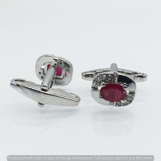 Oval Ruby Cufflinks, 925 Sterling Silver Mens Jewelry