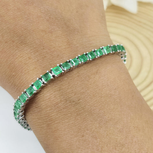 Emerald Tennis Bracelet-925 Sterling Silver Bracelet-Square Cut Gemstone Bracelet-Emerald Jewelry-Christmas Gift-Women's Jewelry for Gift