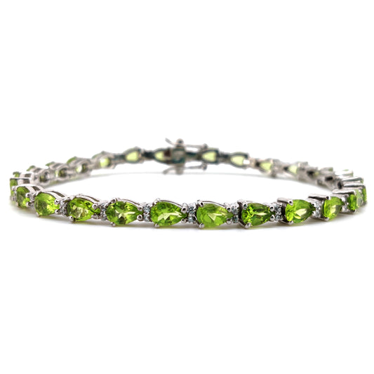 Natural Peridot Pear Cut Tennis Bracelet, Sterling Silver, August Birthstone, Handmade Jewelry