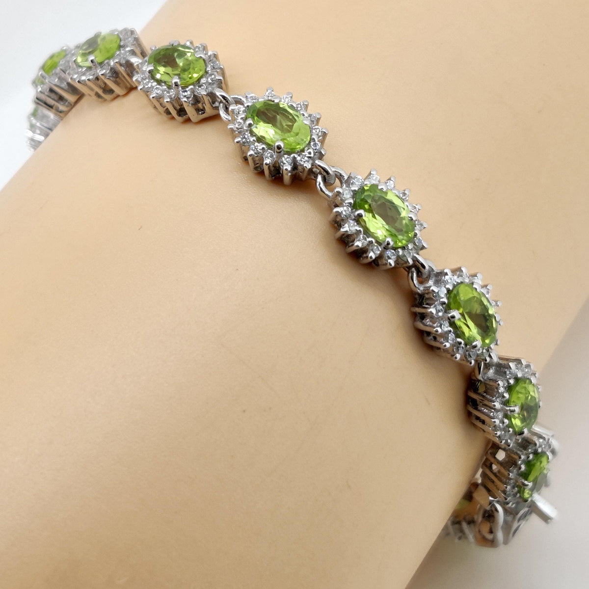 925 Sterling Silver Peridot Tennis Bracelet, Oval Green Gemstone Jewelry, August Birthstone