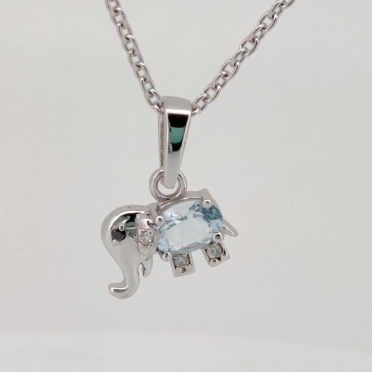 Aquamarine Elephant Pendant, Handmade Sterling Silver, Aquamarine Jewelry, March Birthstone, Anniversary Gift