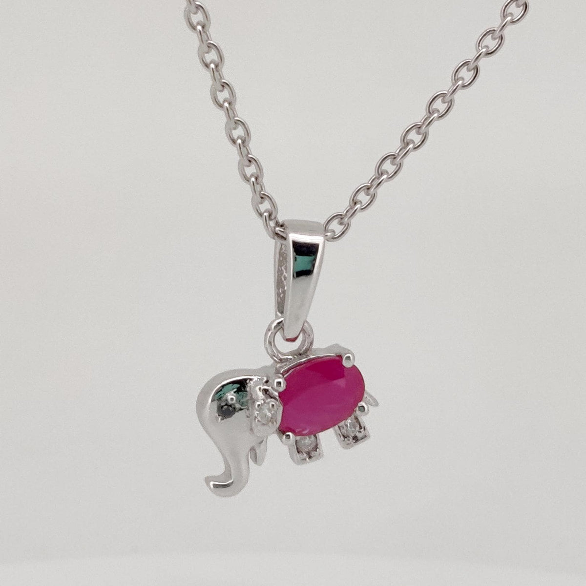 Ruby Elephant Pendant, Handmade Sterling Silver, Aquamarine Jewelry, July Birthstone, Anniversary Gift