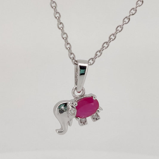 Ruby Elephant Pendant, Handmade Sterling Silver, Aquamarine Jewelry, July Birthstone, Anniversary Gift