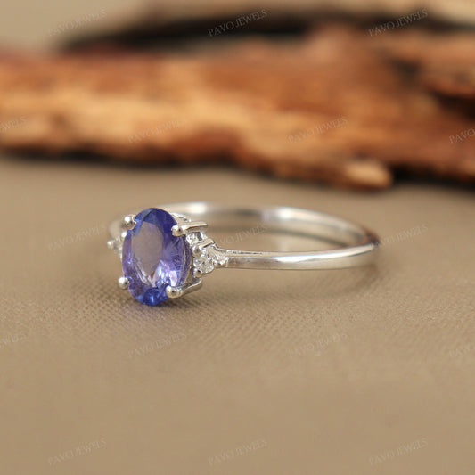 Tanzanite & Diamond Ring, 925 Sterling Silver, December Birthstone